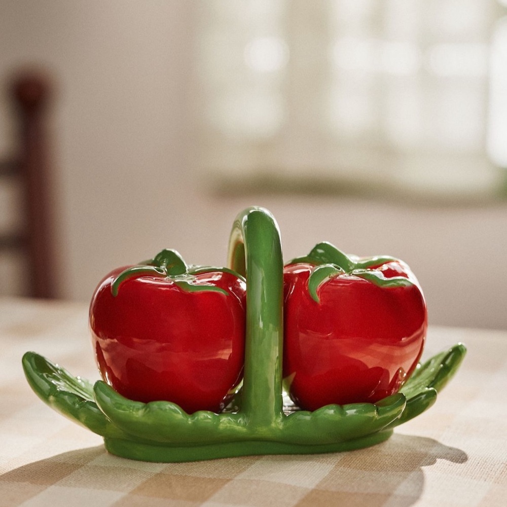 NWT Anthropologie Tomato Dolomite Salt & Pepper Shakers